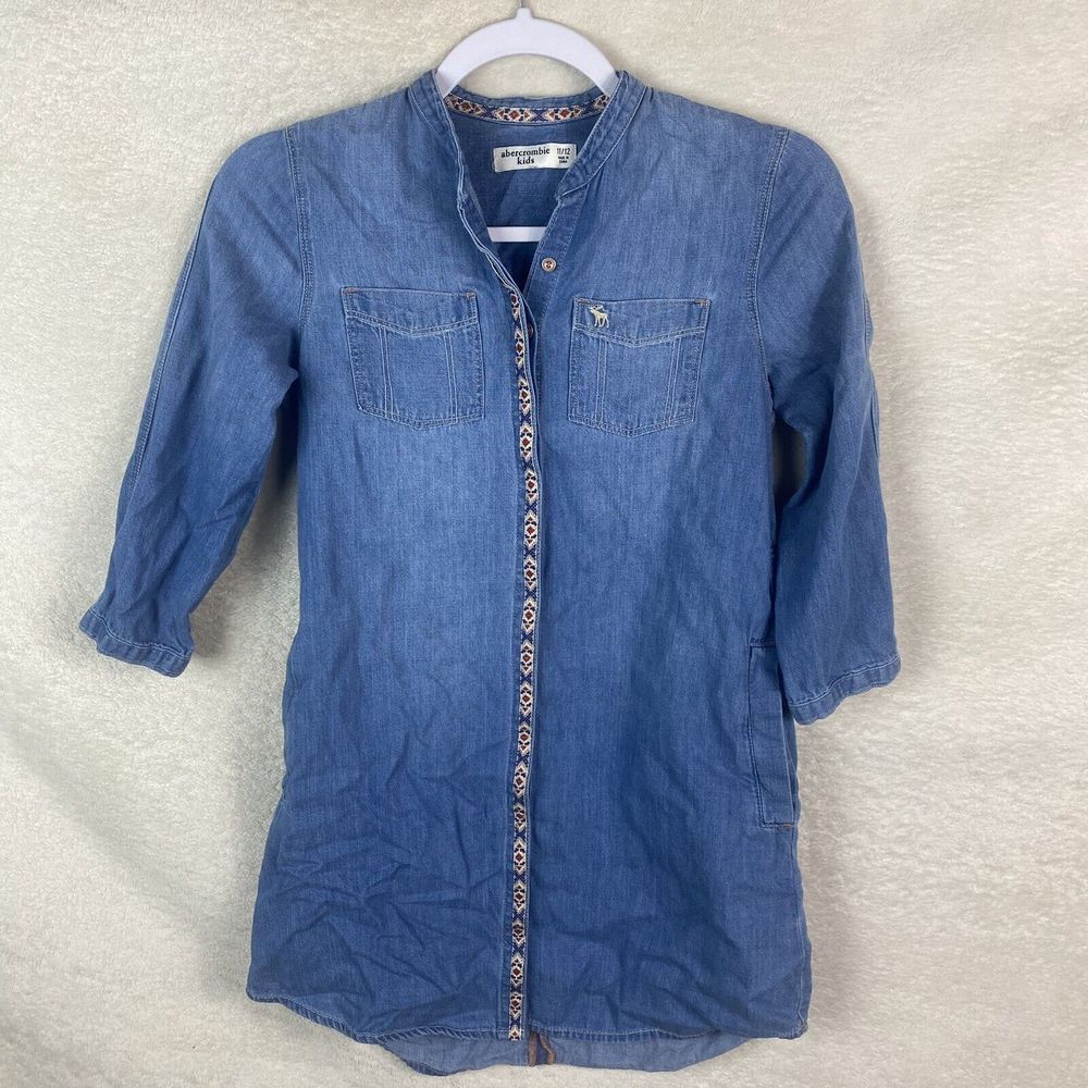 VTG Abercrombie Kids Girl Denim Dress Size 11-12 Long Sleeve Western‎ Belt Y2K